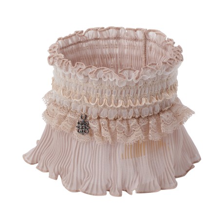 여성 플리츠 블록 레이스 밴딩 넥칼라