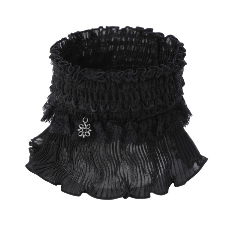 여성 플리츠 블록 레이스 밴딩 넥칼라