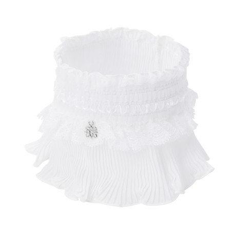 여성 플리츠 블록 레이스 밴딩 넥칼라