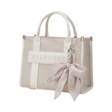 여성 트윌리 리본 별 심볼 자카드 토트백