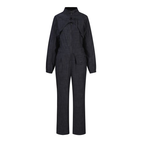 여성 데님 밴딩 점프수트 & 버클 레이어