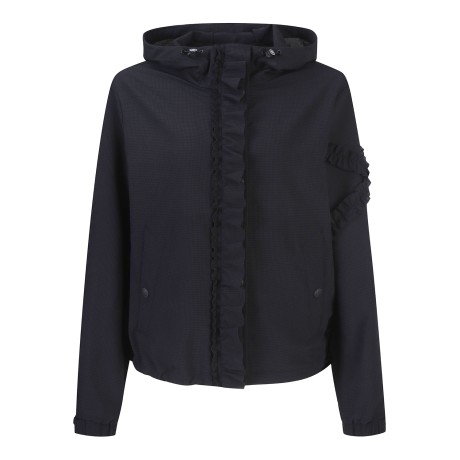 여성 프릴 라인 시어서커 후드 점퍼