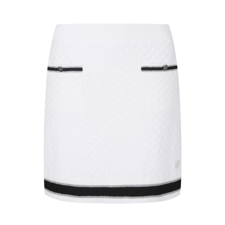 여성 체크 조직감 배색라인 니트 스커트