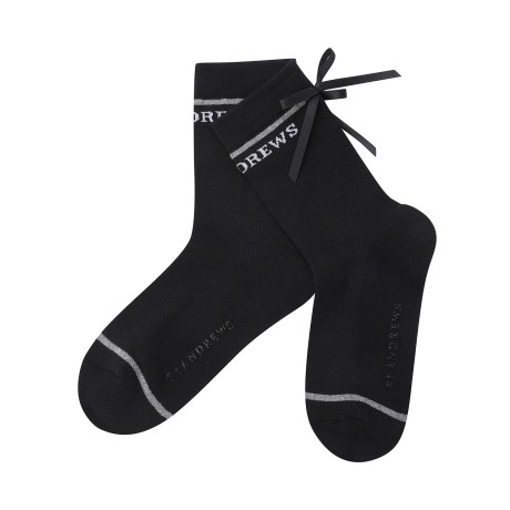 여성 백 리본 컬러 라인 중목 양말