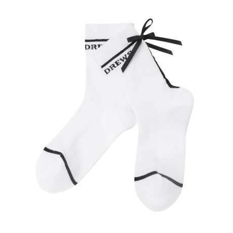 여성 백 리본 컬러 라인 중목 양말