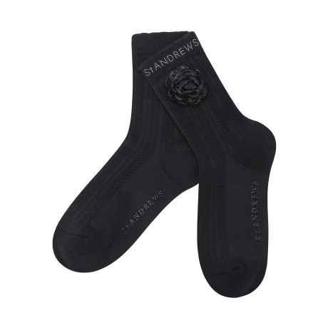 여성 플로럴 모티브 로고 중목 양말