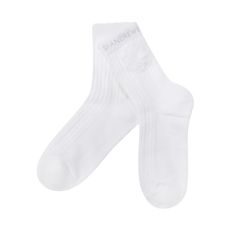 여성 플로럴 모티브 로고 중목 양말