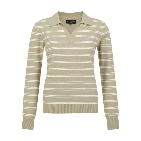 여성 오픈 칼라 스트라이프 긴팔 니트