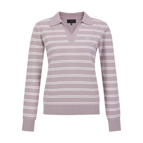 여성 오픈 칼라 스트라이프 긴팔 니트