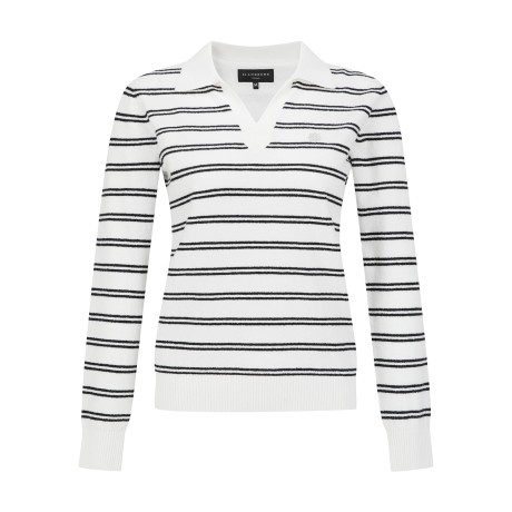 여성 오픈 칼라 스트라이프 긴팔 니트