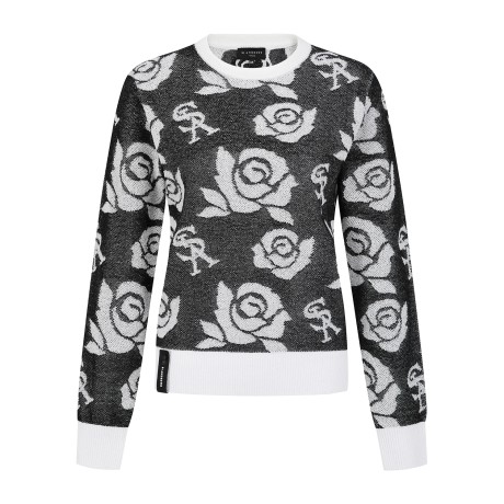 여성 로고 플로럴 자카드 니트