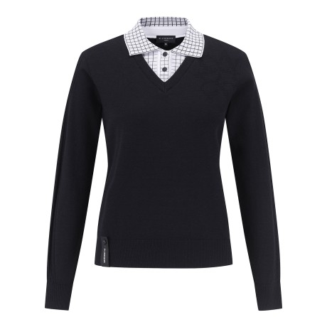 여성 별 심볼 체크 칼라 니트