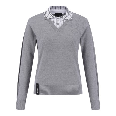 여성 별 심볼 체크 칼라 니트