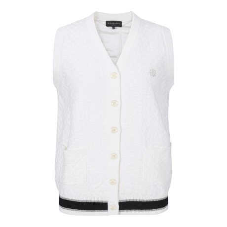 여성 체크 조직감 배색라인 니트 베스트