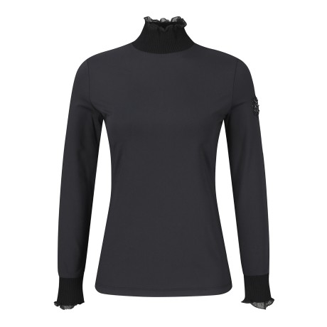 여성 골조직 프릴넥 긴팔 티셔츠