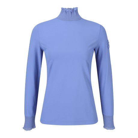 여성 골조직 프릴넥 긴팔 티셔츠