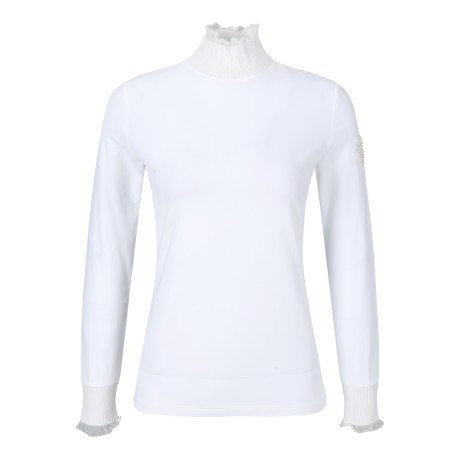 여성 골조직 프릴넥 긴팔 티셔츠