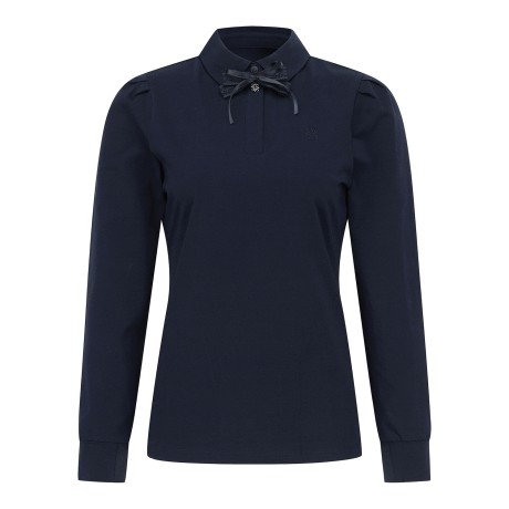 여성 리본 브로치 퍼프 슬리브 칼라 티셔츠