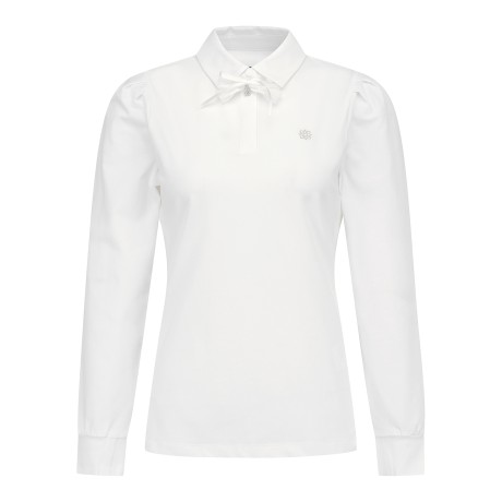 여성 리본 브로치 퍼프 슬리브 칼라 티셔츠