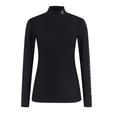 여성 글리터 로고 메쉬 블록 긴팔 티셔츠