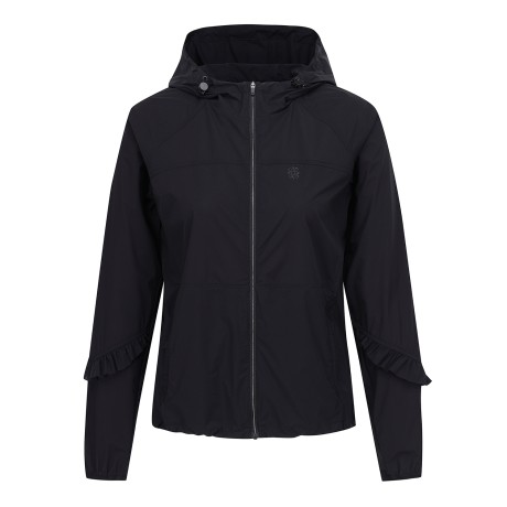 여성 프릴 라인 후드 레인 점퍼