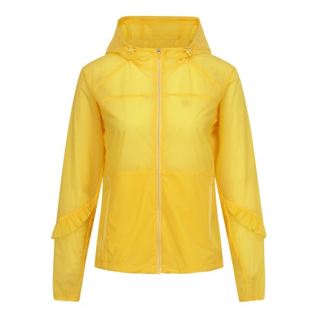 여성 프릴 라인 후드 레인 점퍼