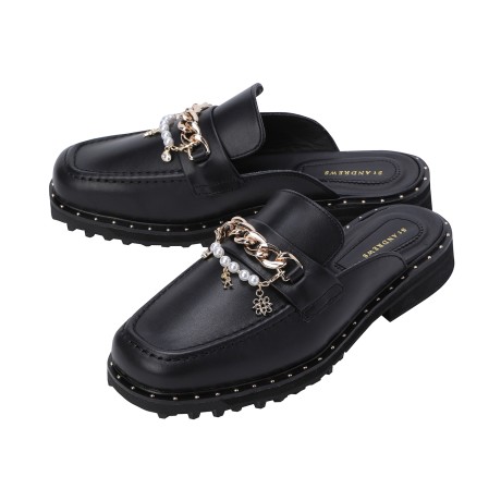 여성 로고 체인 스터드 논스파이크 뮬 골프화