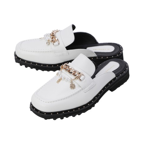 여성 로고 체인 스터드 논스파이크 뮬 골프화