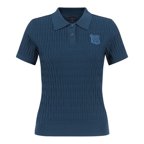 여성 별 심볼 패치 케이블 반팔 니트