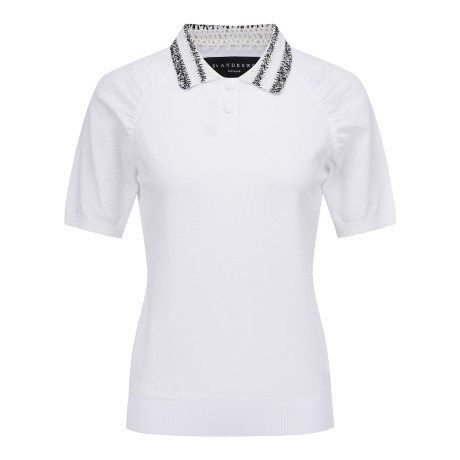 여성 셔링 슬리브 크로셰 칼라 니트