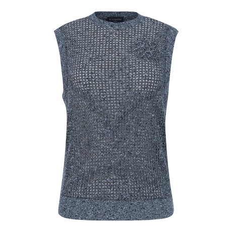여성 별 심볼 멜란지 메쉬 니트 베스트