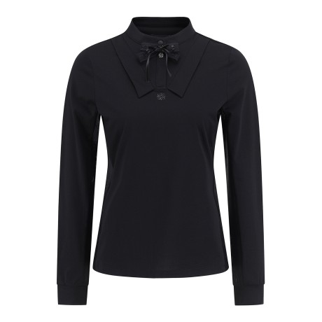 여성 메쉬 믹스 패널 리본 탈착 티셔츠