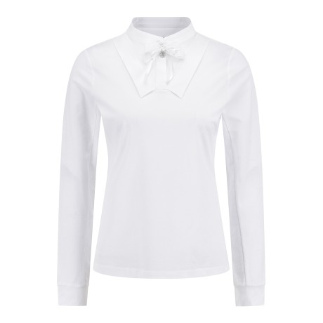 여성 메쉬 믹스 패널 리본 탈착 티셔츠