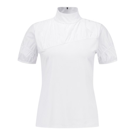 여성 셔링 블록 모크넥 반팔 티셔츠