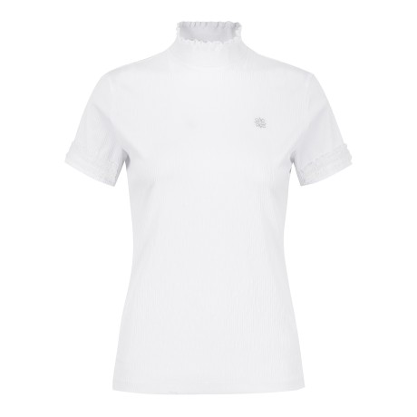 여성 프릴 블록 니트넥 반팔이너티셔츠