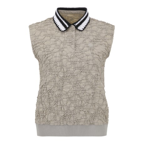 여성 시어서커 체크 슬리브리스 탑