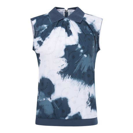 여성 페인트 프린팅 니트 칼라 슬리브리스 탑