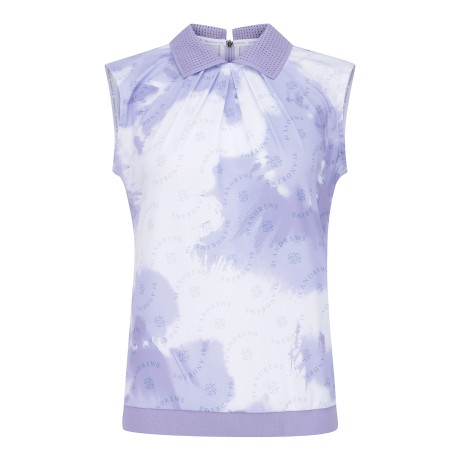 여성 페인트 프린팅 니트 칼라 슬리브리스 탑