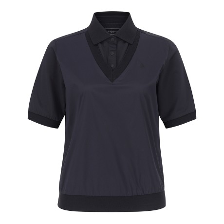 여성 텍스처 블록 레이어 칼라 반팔 티셔츠