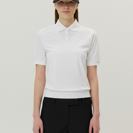 여성 텍스처 블록 레이어 칼라 반팔 티셔츠