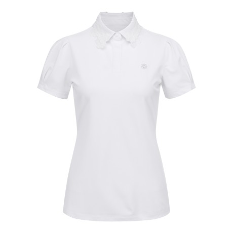 여성 레이스 칼라 퍼프 반팔 티셔츠