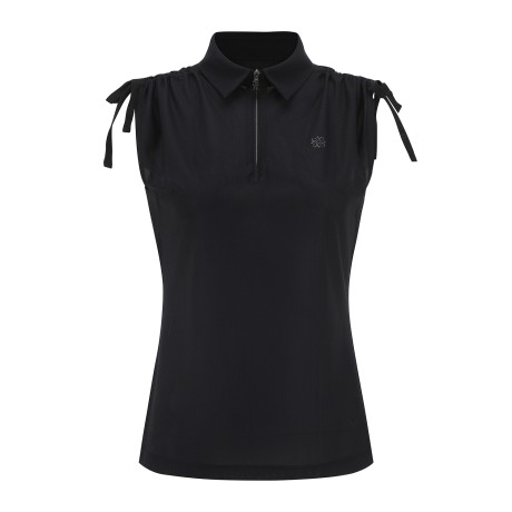 여성 스트링 집업 칼라 슬리브리스 탑