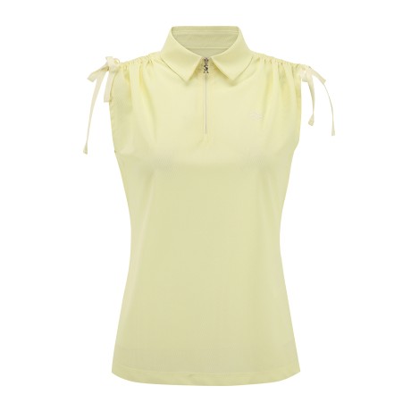 여성 스트링 집업 칼라 슬리브리스 탑