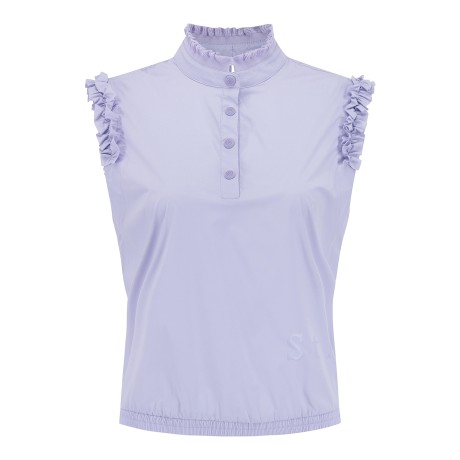 여성 프릴 모크넥 백 리본 탑