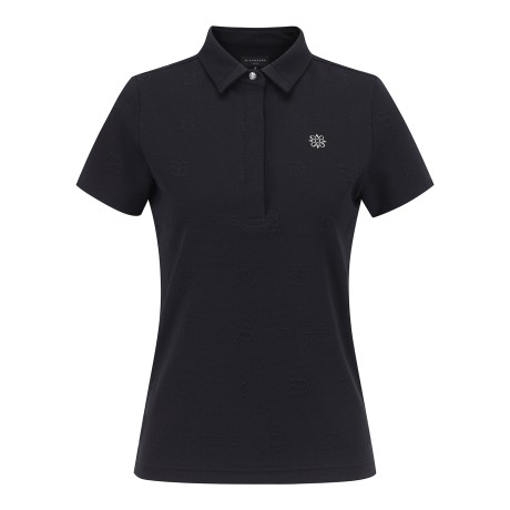 여성 별 심볼 엠보 패턴 칼라 반팔 티셔츠