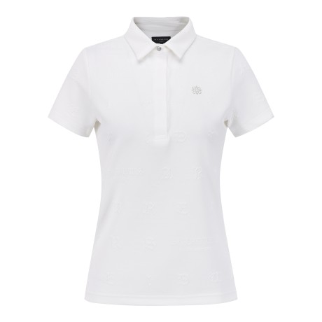 여성 별 심볼 엠보 패턴 칼라 반팔 티셔츠