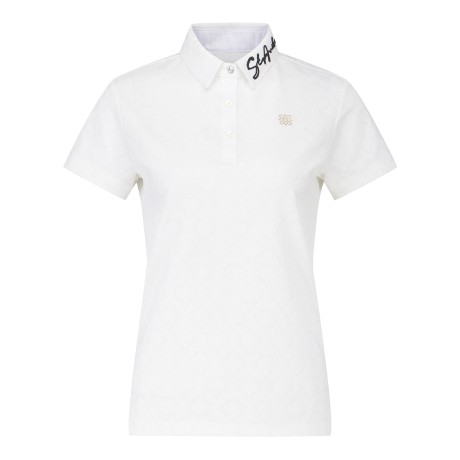 여성 자카드 배색 로고 칼라 반팔 티셔츠