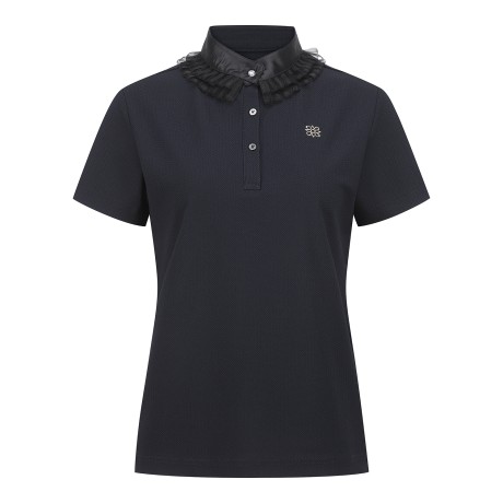 여성 탈착 메쉬 칼라 반팔 티셔츠