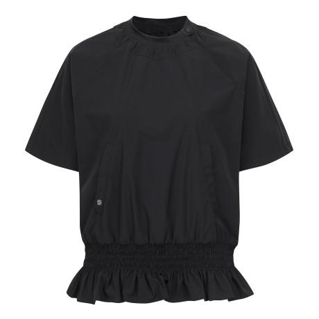 여성 뒷트임 스모킹 밴딩 프릴 반팔 점퍼