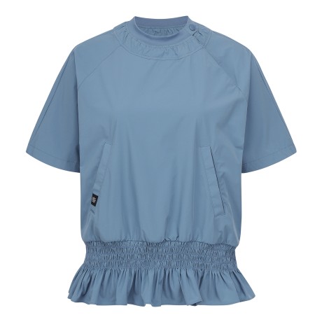 여성 뒷트임 스모킹 밴딩 프릴 반팔 점퍼